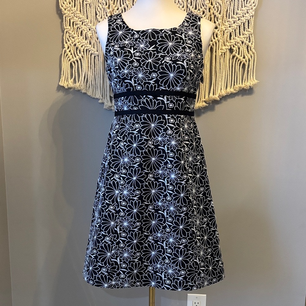 Talbots Black and White Floral Midi Dress